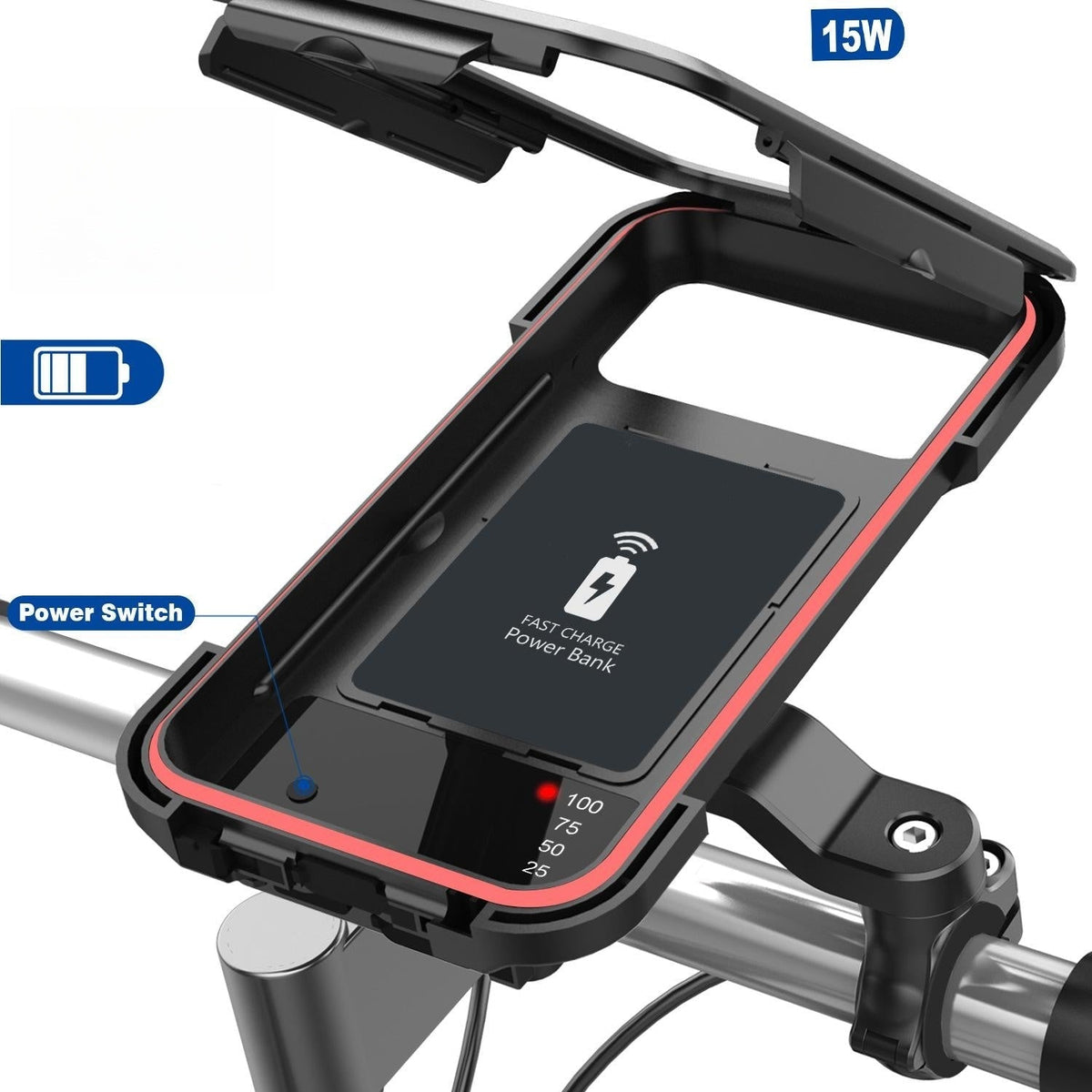 Waterdichte Fietshouder Met Draadloos Opladen Voor Smartphones Onderweg