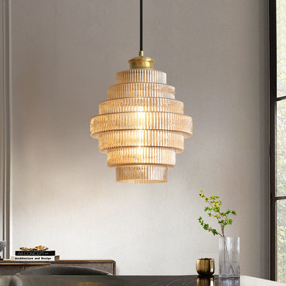 Glazen Hanglamp Met Gelaagde Vorm En Zachte LED Verlichting
