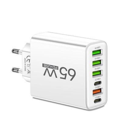 Snelle 6‑in‑1 Oplader 65W met Meerdere USB‑Poorten