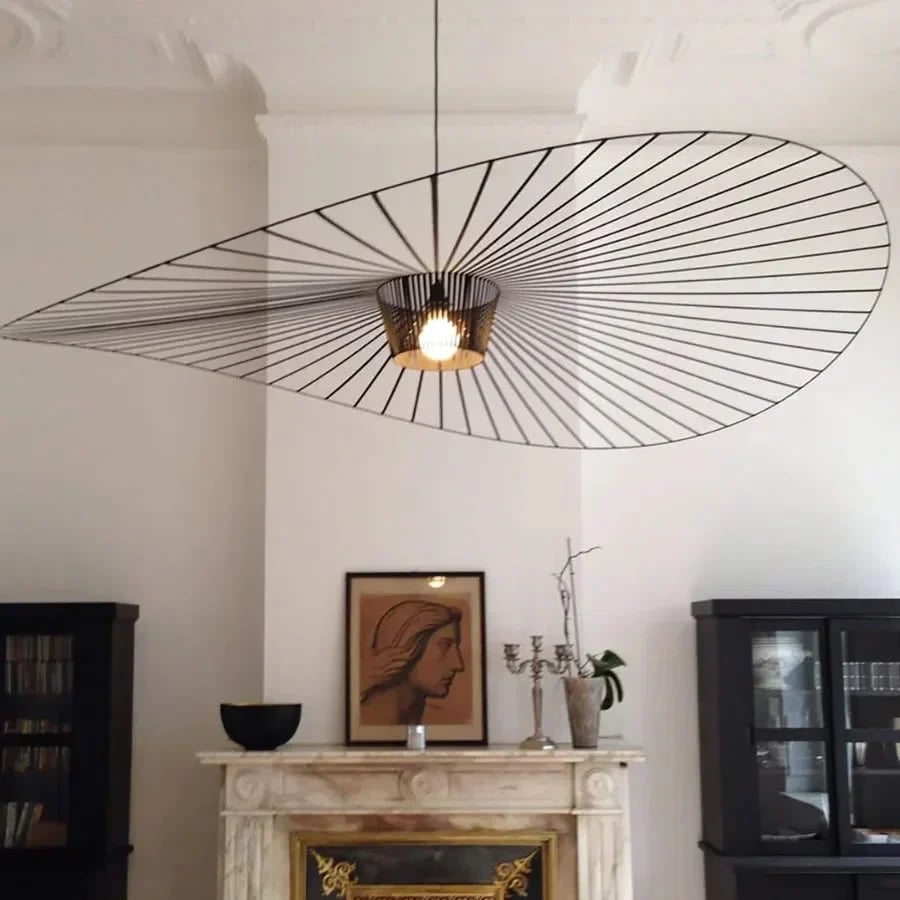 Scandinavische Hanglamp Met Strohoed Design En Open Draadframe