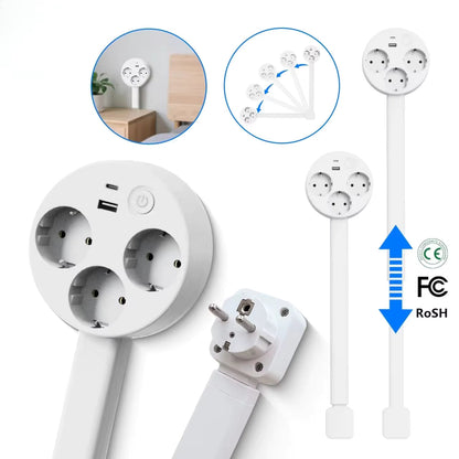 Uitschuifbare Stekkerdoos met 180° Draaibare Arm en USB-Poorten