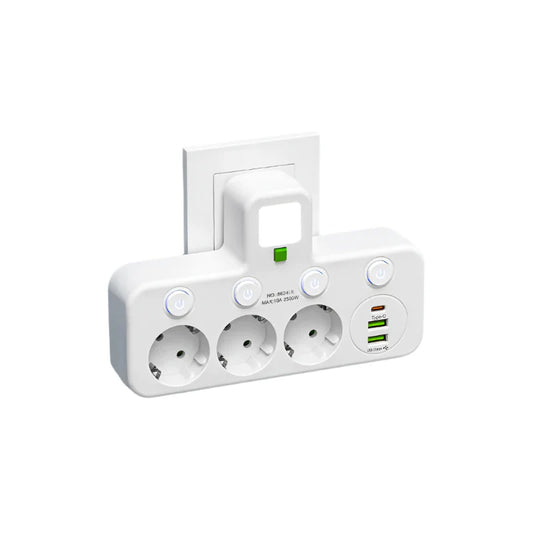 Multifunctionele Stroomverdeler met USB‑A en USB‑C