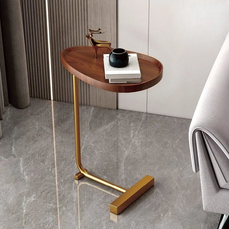 C-vormige Bijzettafel van Hout en Metaal voor Bank of Bed
