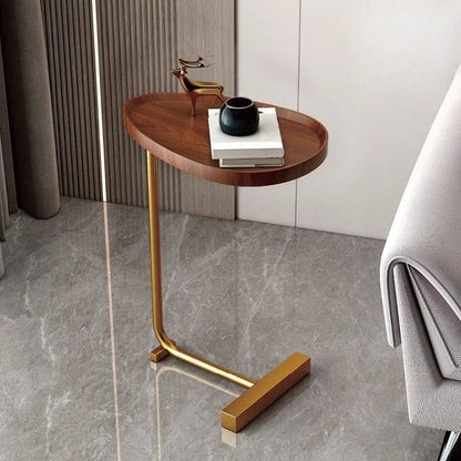 C-vormige Bijzettafel van Hout en Metaal voor Bank of Bed