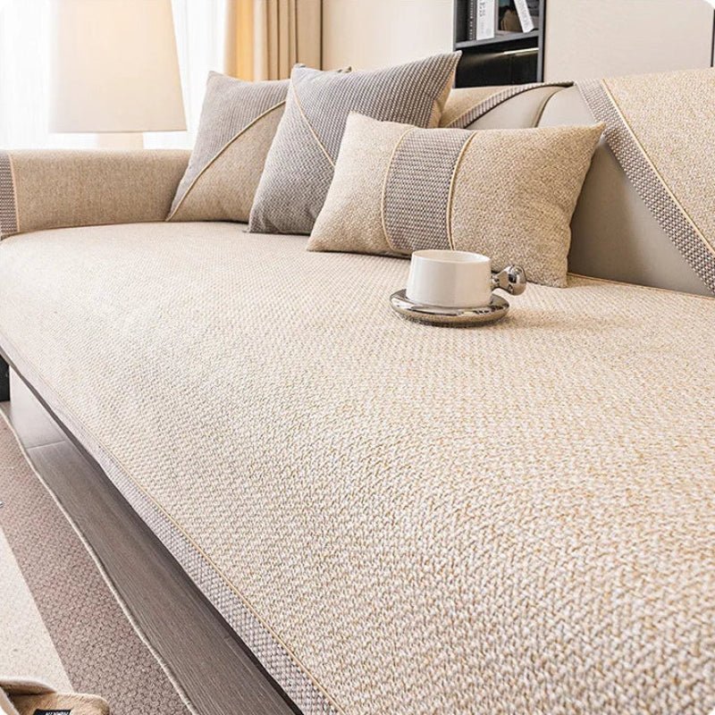 Katoenen Linnen Sofa Overworp Met Antislip Onderzijde