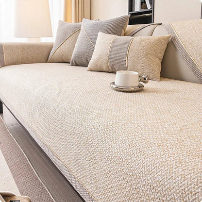 Katoenen Linnen Sofa Overworp Met Antislip Onderzijde