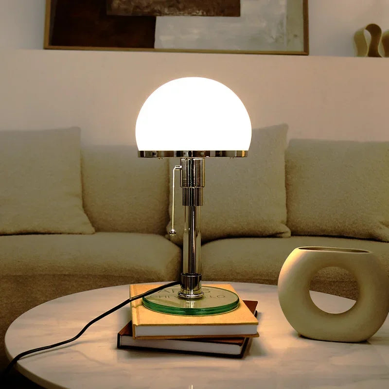 Bauhaus Tafellamp Met Glazen Bollen En Chromen Voet