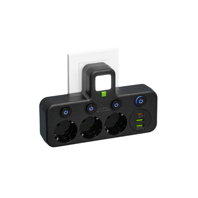 Multifunctionele Stroomverdeler met USB‑A en USB‑C
