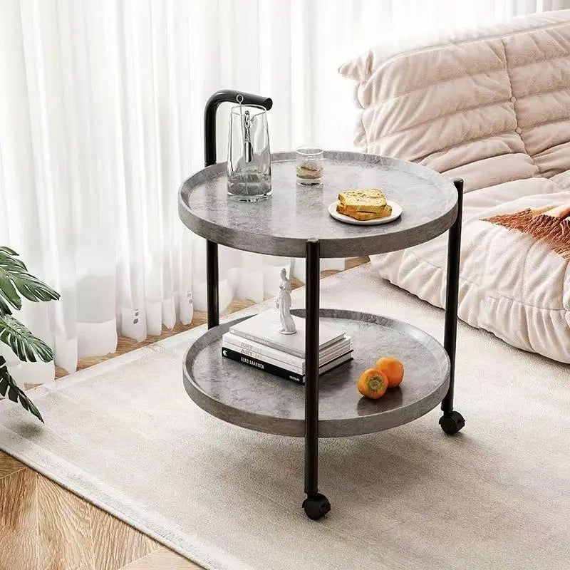 Tweelaags Houten Bijzettafel met Verrijdbare Wielen