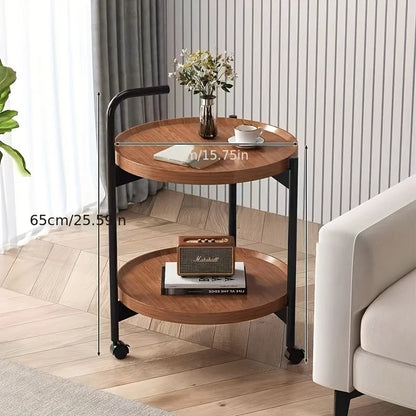 Tweelaags Houten Bijzettafel met Verrijdbare Wielen