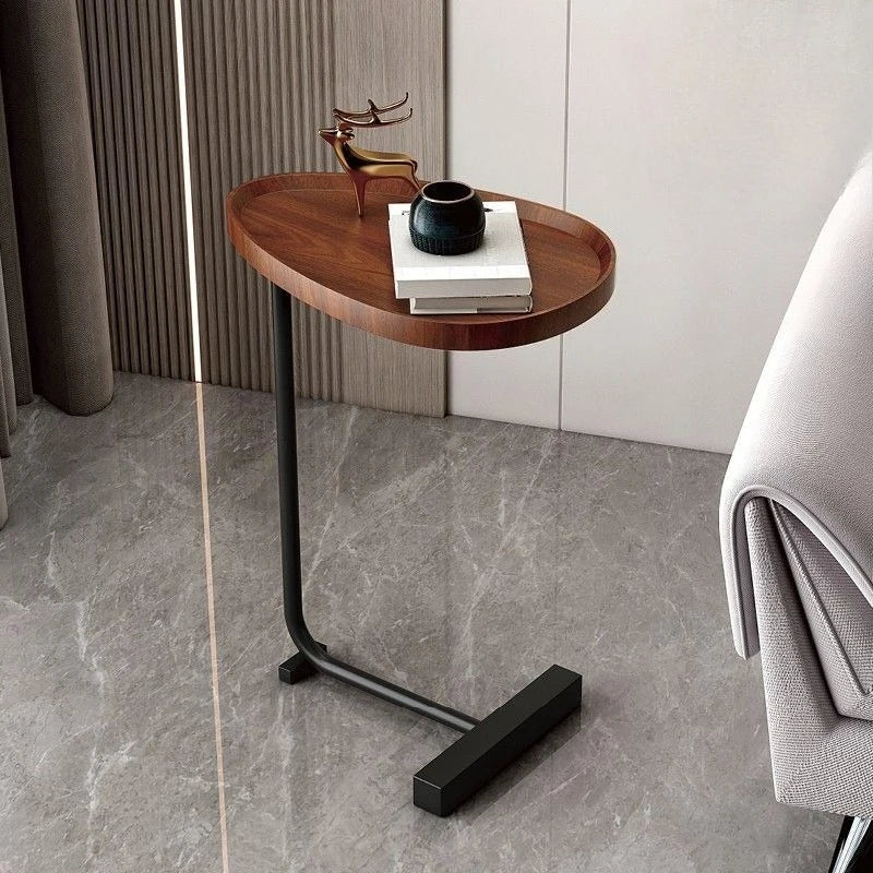 C-vormige Bijzettafel van Hout en Metaal voor Bank of Bed