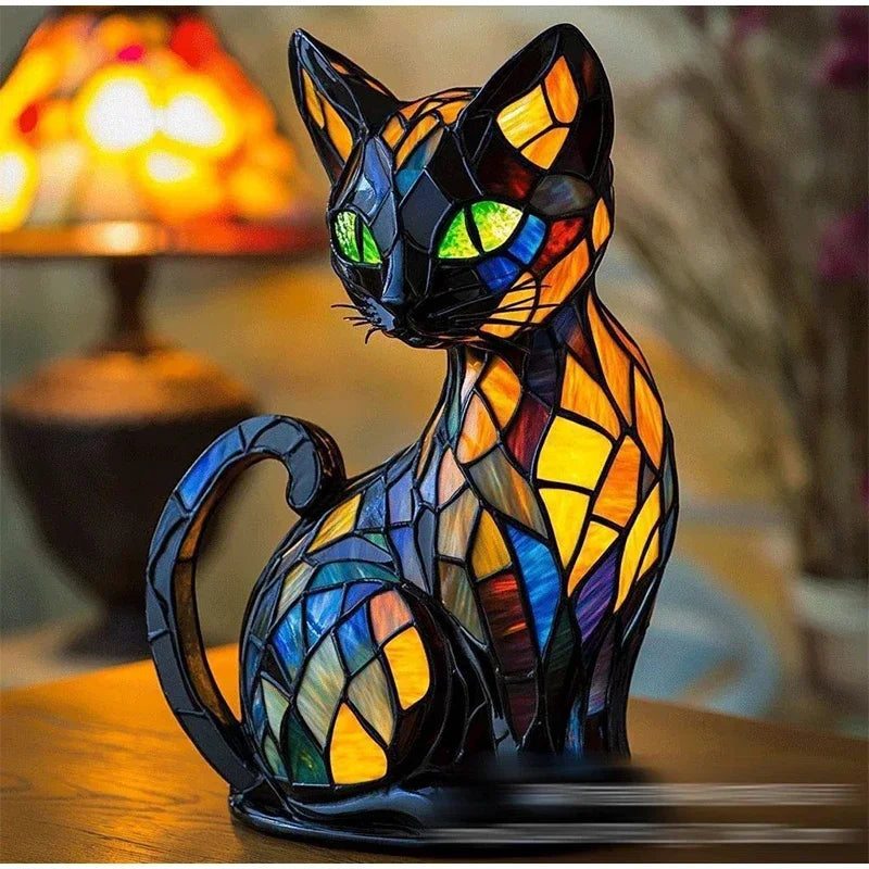 Katten Tafellamp Met Mozaïekglas En Warme Sfeerverlichting