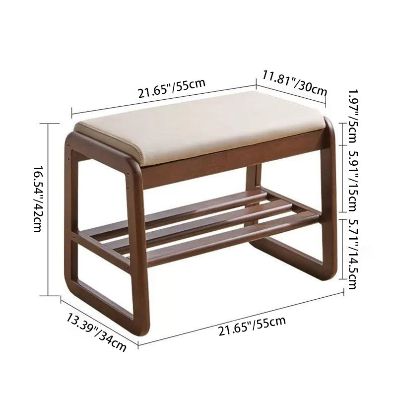 Scandinavische schoenenbank met houten frame en gevoerde zitting