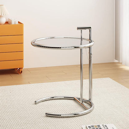 Verstelbare ronde bijzettafel met glazen blad en stalen voet