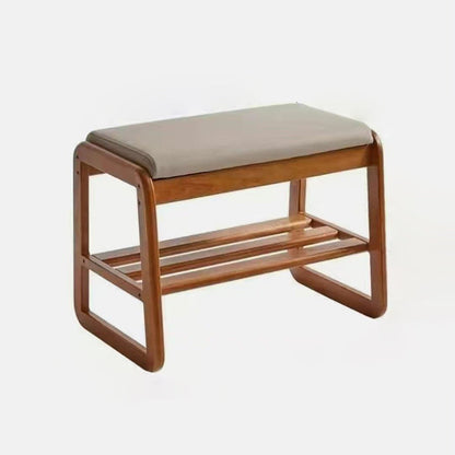 Scandinavische schoenenbank met houten frame en gevoerde zitting
