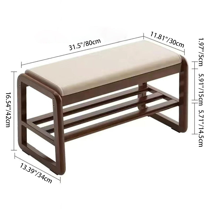 Scandinavische schoenenbank met houten frame en gevoerde zitting