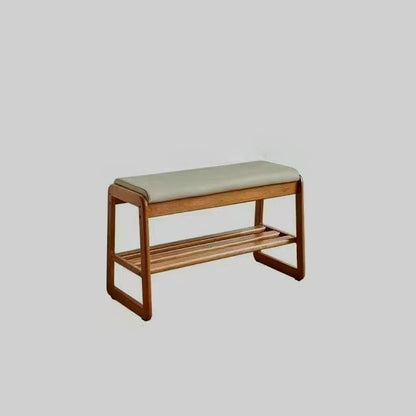 Scandinavische schoenenbank met houten frame en gevoerde zitting