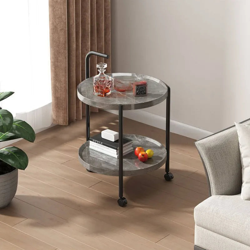 Tweelaags Houten Bijzettafel met Verrijdbare Wielen