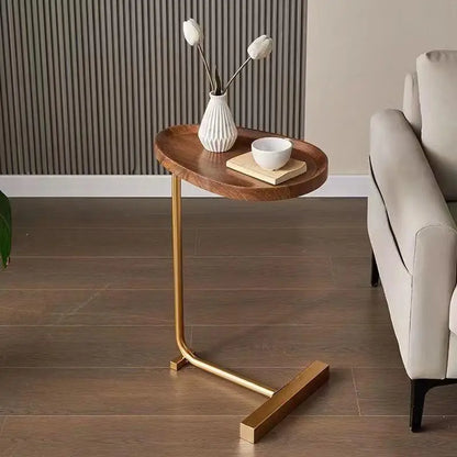 C-vormige Bijzettafel van Hout en Metaal voor Bank of Bed