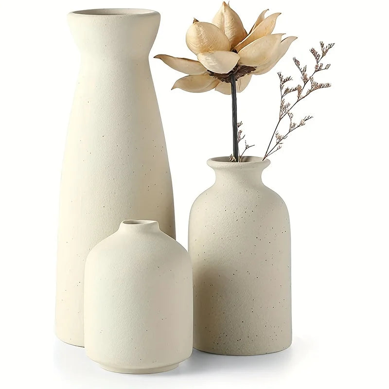 Aardstijl Keramische Vaas Set van 3 voor Moderne Boho Interieurs