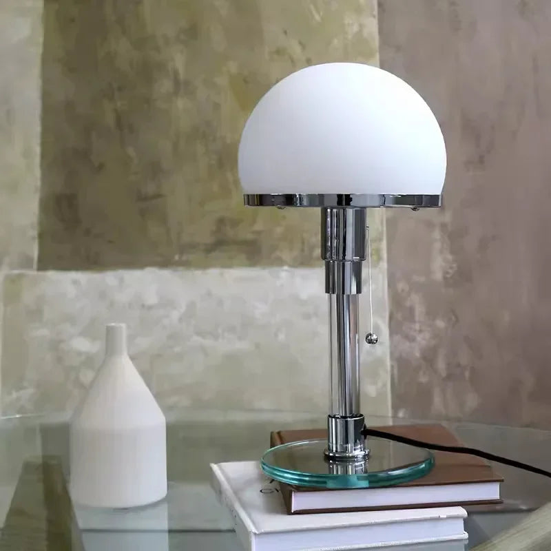 Bauhaus Tafellamp Met Glazen Bollen En Chromen Voet