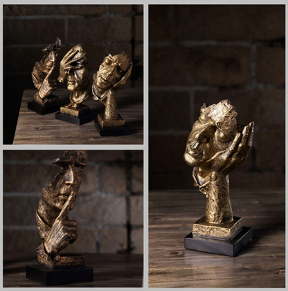 Moderne Abstracte Gouden Gezichtssculpturen voor Luxe Interieurs