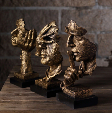 Moderne Abstracte Gouden Gezichtssculpturen voor Luxe Interieurs