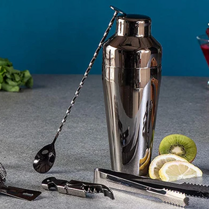 Cocktailset Van Roestvrij Staal Met Bamboe Standaard Voor Dagelijks Mixen