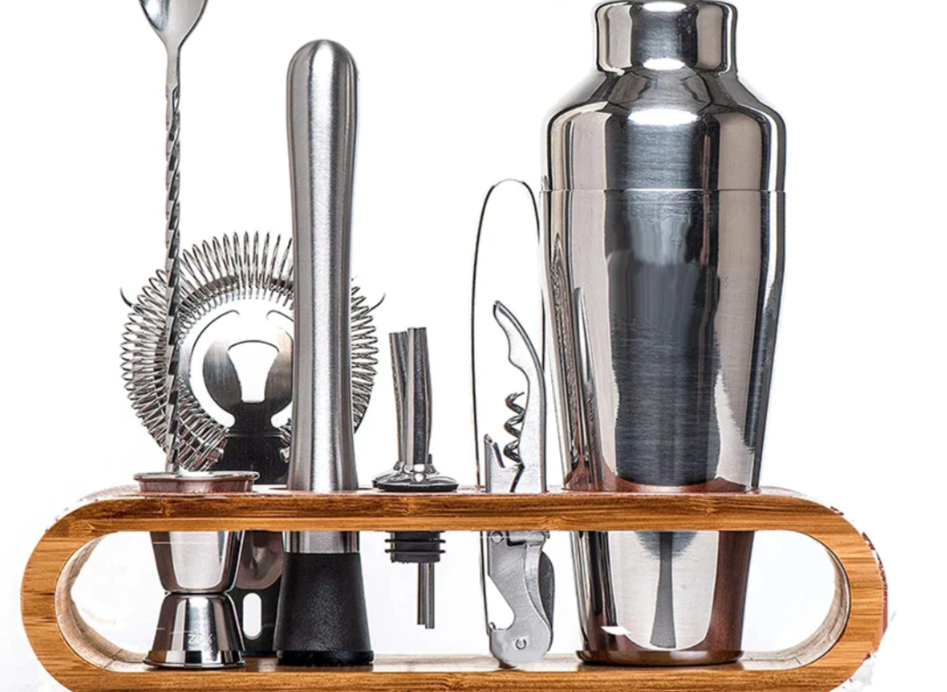 Cocktailset Van Roestvrij Staal Met Bamboe Standaard Voor Dagelijks Mixen