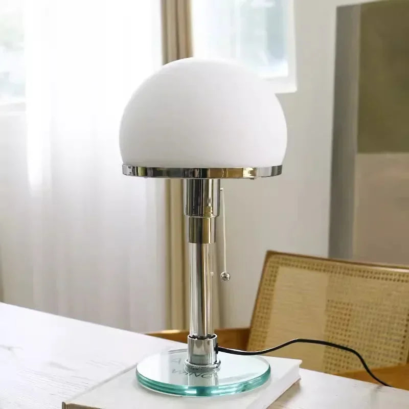 Bauhaus Tafellamp Met Glazen Bollen En Chromen Voet