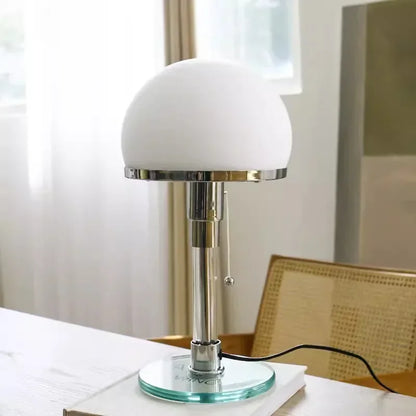 Bauhaus Tafellamp Met Glazen Bollen En Chromen Voet