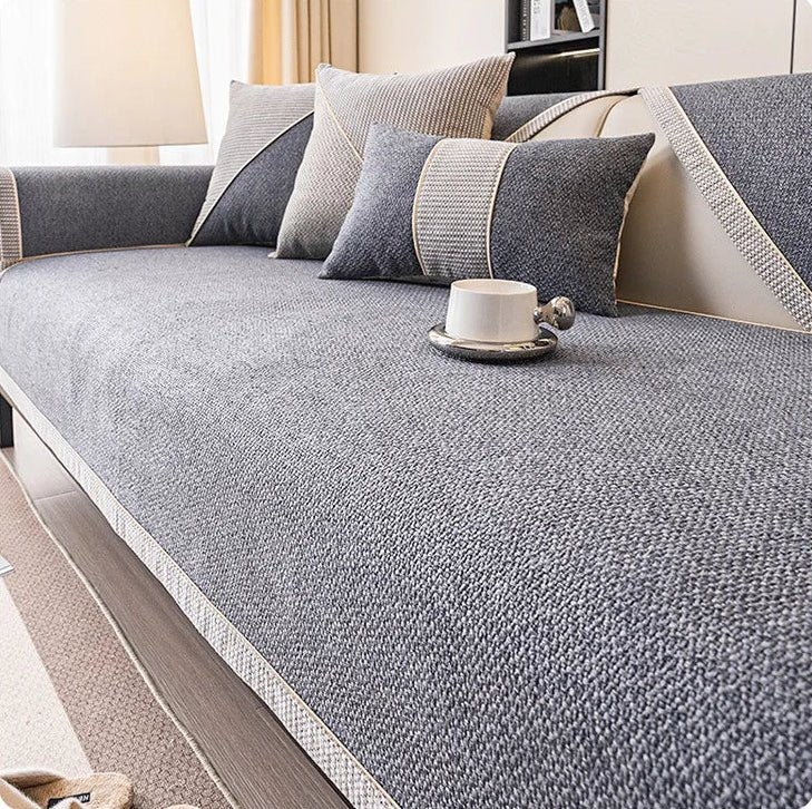 Katoenen Linnen Sofa Overworp Met Antislip Onderzijde