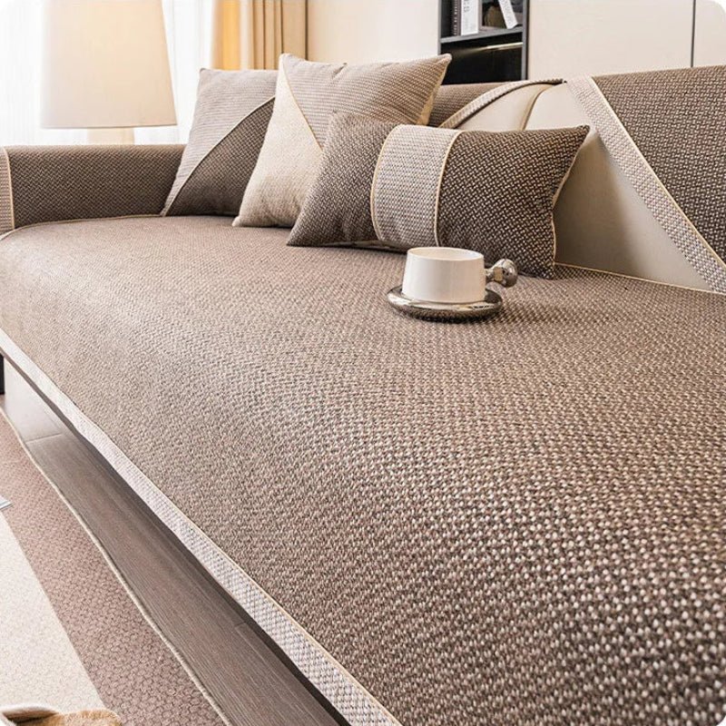 Katoenen Linnen Sofa Overworp Met Antislip Onderzijde