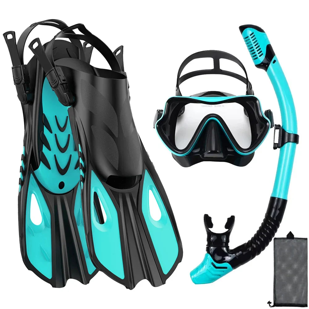 Snorkelset Voor Volwassenen Met Panoramisch Masker En Verstelbare Vinnen
