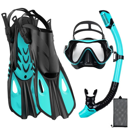 Snorkelset Voor Volwassenen Met Panoramisch Masker En Verstelbare Vinnen