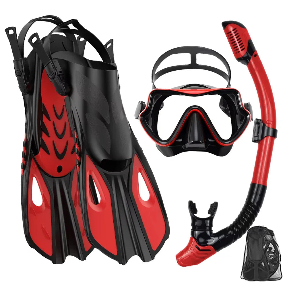 Snorkelset Voor Volwassenen Met Panoramisch Masker En Verstelbare Vinnen