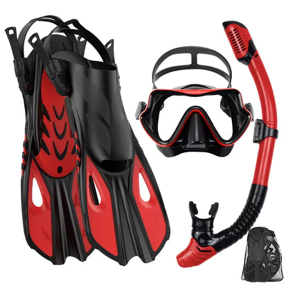 Snorkelset Voor Volwassenen Met Panoramisch Masker En Verstelbare Vinnen