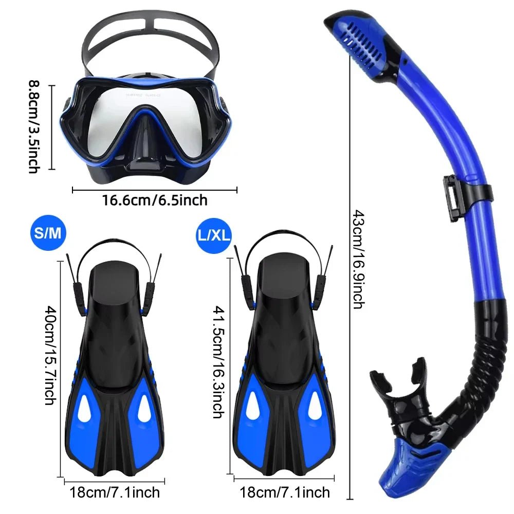 Snorkelset Voor Volwassenen Met Panoramisch Masker En Verstelbare Vinnen