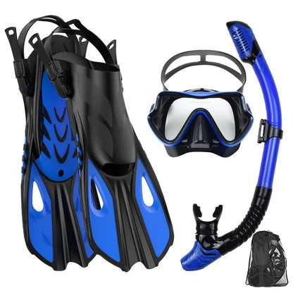 Snorkelset Voor Volwassenen Met Panoramisch Masker En Verstelbare Vinnen