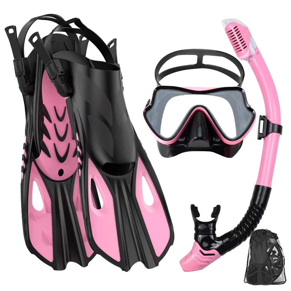 Snorkelset Voor Volwassenen Met Panoramisch Masker En Verstelbare Vinnen