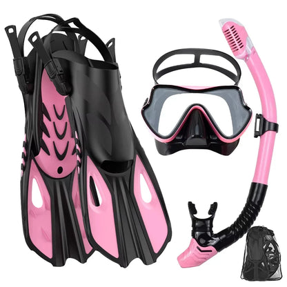 Snorkelset Voor Volwassenen Met Panoramisch Masker En Verstelbare Vinnen
