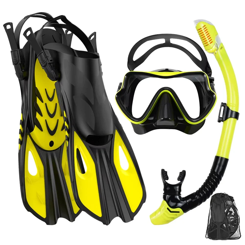 Snorkelset Voor Volwassenen Met Panoramisch Masker En Verstelbare Vinnen