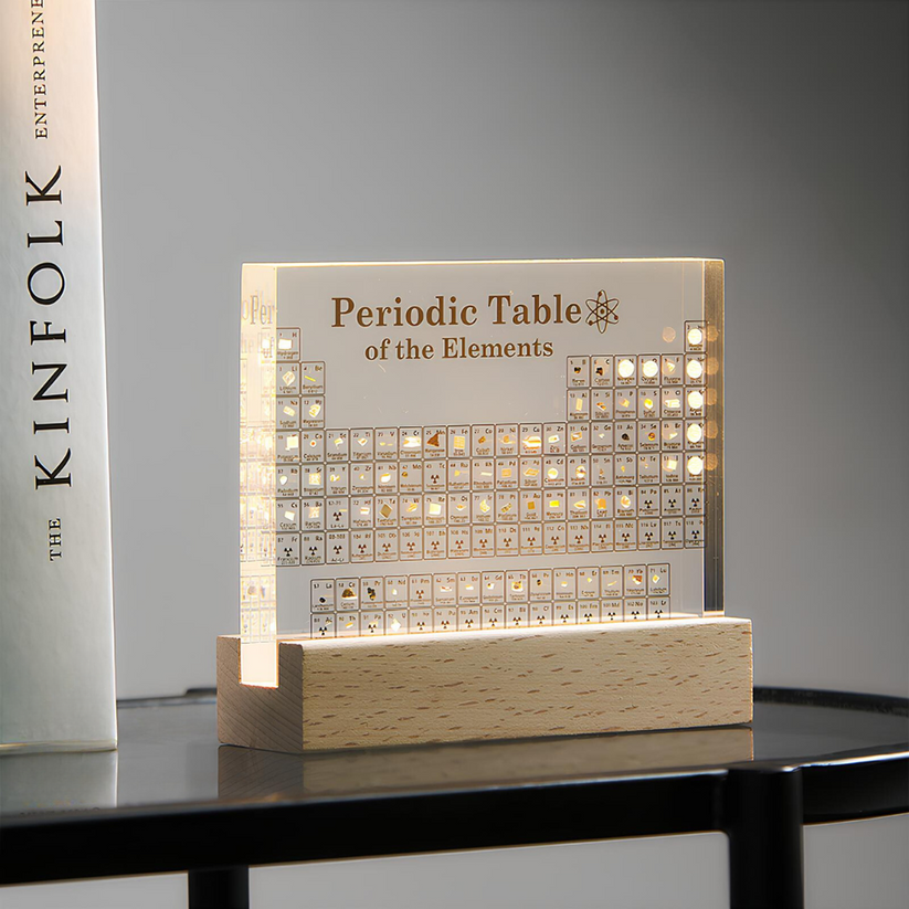 Elementendisplay Met 83 Echte Voorbeelden En Verlichte Acrylstructuur Voor Dagelijkse Wetenschapsdecoratie
