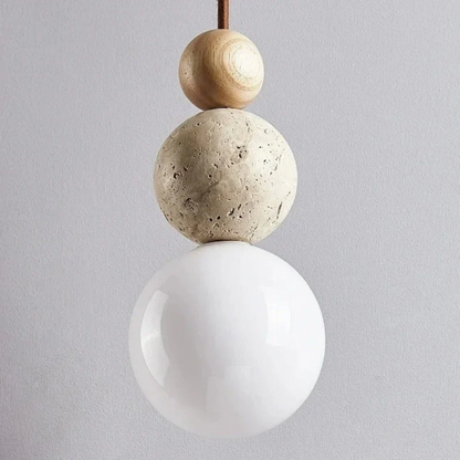 Travertin Hanglamp met Hout en Warmwit Licht
