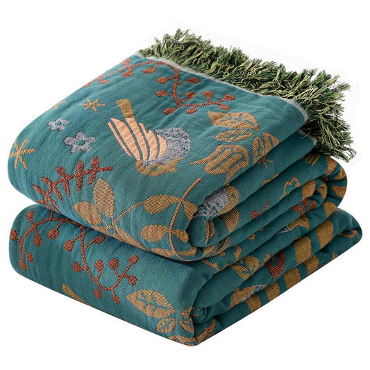 Omkeerbaar Katoenen Plaid met Scandinavisch Vogelpatroon