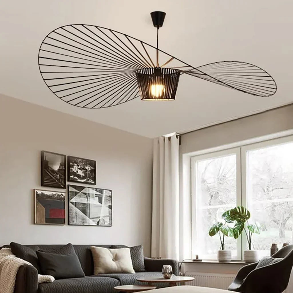 Scandinavische Hanglamp Met Strohoed Design En Open Draadframe