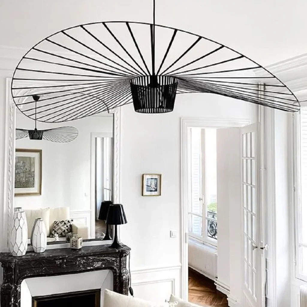Scandinavische Hanglamp Met Strohoed Design En Open Draadframe