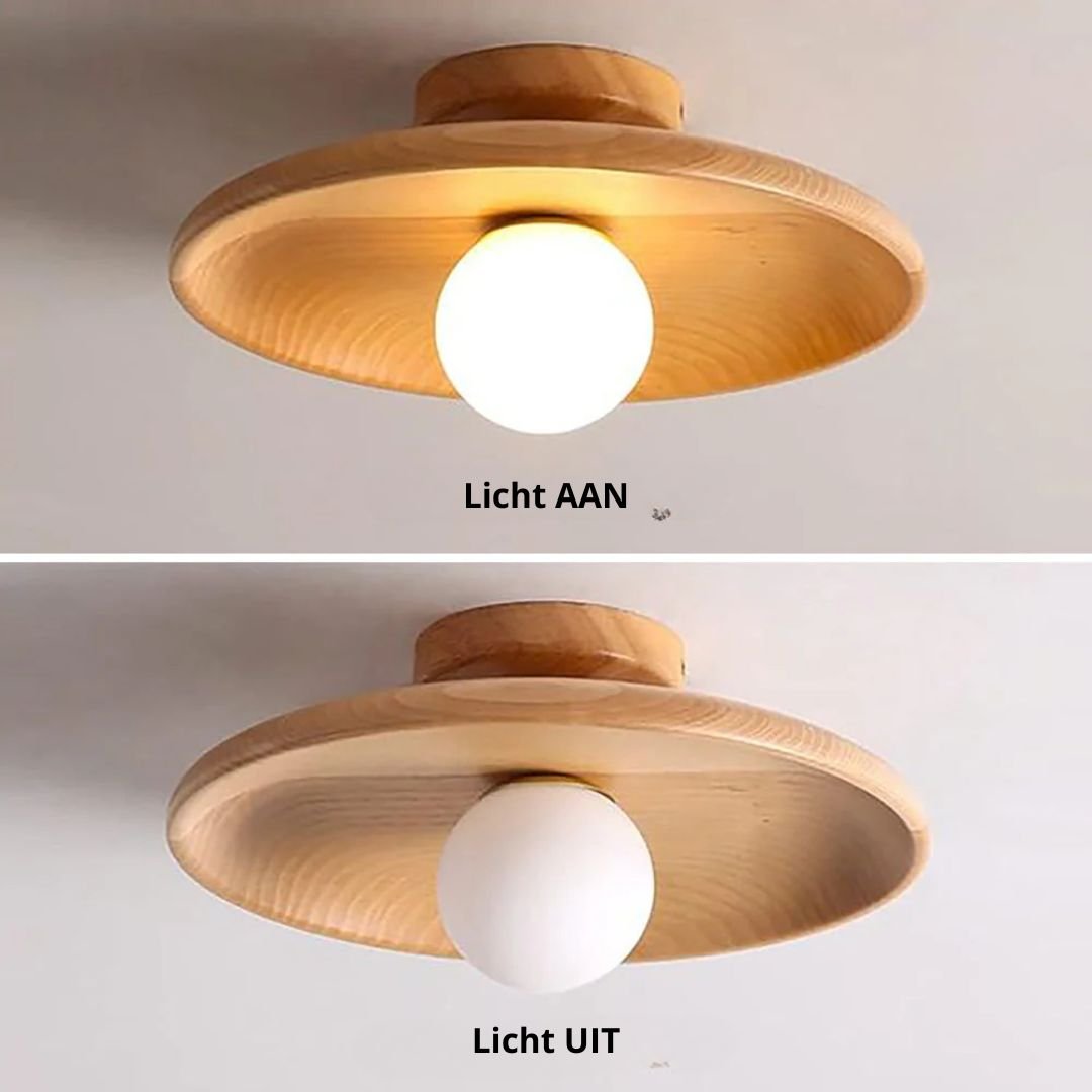 Houten Plafondlamp Met Zachte Lichtbol En Scandinavische Uitstraling