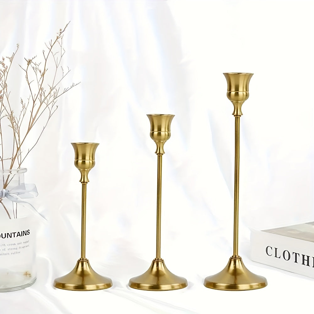 Elegante gouden kaarsenstokken – 3 stuks met witte kaarsen voor romantische tafeldecoratie en feestdagen
