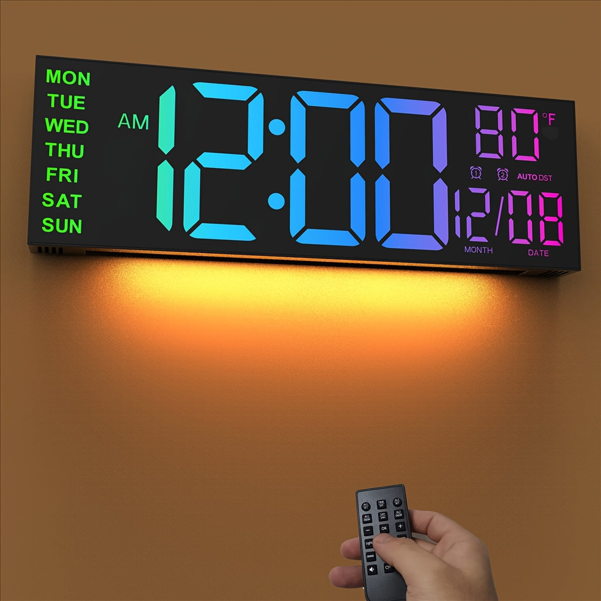 16‑Inch LED Wandklok met Wekker & Afstandsbediening